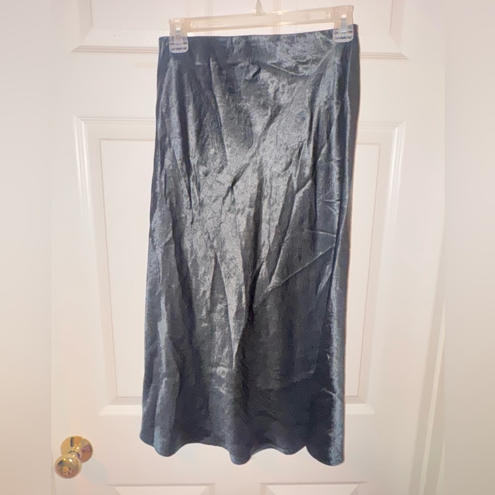 Aritzia Satin Midi Skirt in Charcoal Gray